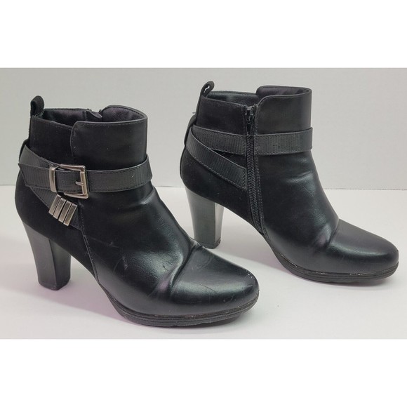 Perphy Black Leather Platform Ankle Boots Crocodile Printed Strap Womens size 7 - Picture 4 of 13